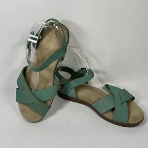 G.H. Bass & Co. Sunjuns Sandals Womens 8 M Green Leather Cross Strap Slingback - Picture 1 of 16