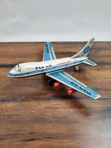 Vtg 60's Japan Tin Litho PAN AM 8.5'' Plane Friction Push Toy Metal Boeing 747 - Picture 1 of 5