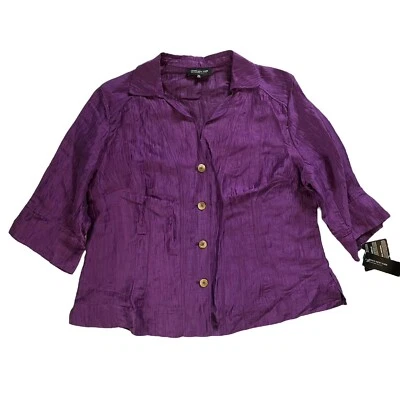 Blusa Jones New York para mujer 20W púrpura mezcla de lino abotonada precio de venta sugerido por el fabricante 139 USD nueva con etiquetas Foto 1 de 4