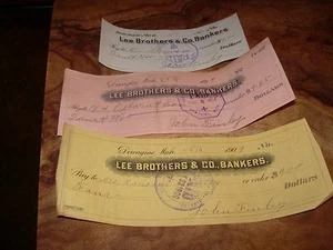 Dowagiac MI Lee Bros & Co. Cancelled Checks 1908 09 1914 - Picture 1 of 2