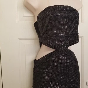 Abito stile Avant Garde nero futuristico ritaglio tessuto plastica di Wow Couture M - Foto 1 di 12