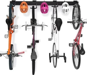 Bike Storage Rack, 4 Bike Racks and 3 Helmets Hooks, Wall Mounted Bike Storage R - Picture 1 of 2
