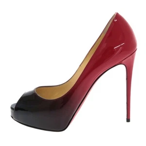 Christian Louboutin Women's Open TOE PUMPS Red X Black PATENT LEATHER F/S - Picture 1 of 24