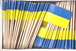 One Box of 100 Ukraine Toothpick Flags, 100 Small Mini International Flags - Picture 1 of 1