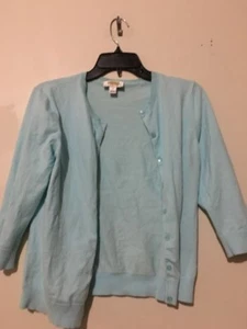 Talbots Petite Size SP Aqua Blue Cardigan Sweater Women Stylish Cotton Blend - Picture 1 of 5