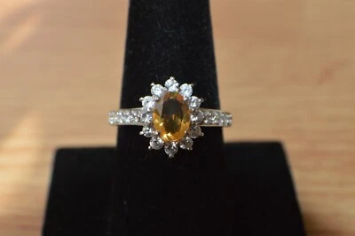 2.00ct Jalisco Fire Opal / Zircon Ring Platinum over Sterling Silver Size 9 - Image 1 of 4