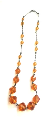 Vintage Art Deco Amber  Coloured Faceted Glass Bead Necklace - Image 1 of 2