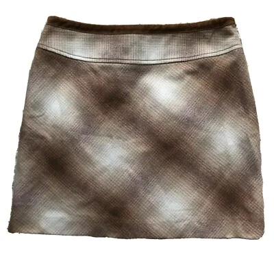 Falda corta Kenneth Cole para mujer mezcla de lana marrón blanco talla 4 hebilla trasera - 16 Foto 1 de 4
