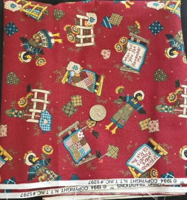 3 Yds Red Crows Sunflowers If Friends Were Flowers Fabric 1994 Fabric Traditions - Image 1 of 4