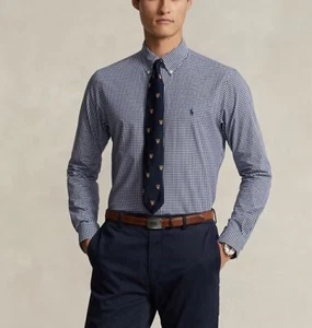 $125 Polo Ralph Lauren Men’s Slim Fit Stretch Gingham Poplin Shirt Navy/White M - Picture 1 of 8