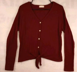 Suéter Altar’d State para mujer pequeño rojo tejido gofre abotonado cuello en V  - Imagen 1 de 6