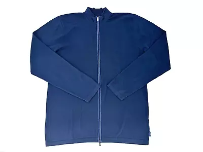 Suéter Cárdigan Para Hombre ARMANI COLLEZIONI Azul Marino Seda y Algodón Doble Cremallera, M Foto 1 de 4