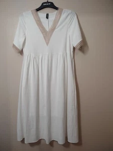 Abito Just Fashion Now Tg M Bianco Manica Corta Cambio Vita Impero Cotone - Foto 1 di 4