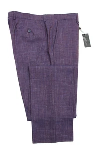 $228 John Varvatos USA Pants 34 Men's Purple Wool Linen Silk Textured Flat Front - Picture 1 of 6