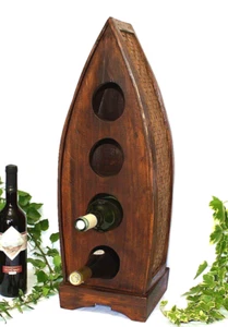 Handgefertigtes Weinregal aus Holz & Bambus  Cottage Stil 4 Flaschen Bali-Design - Bild 1 von 5
