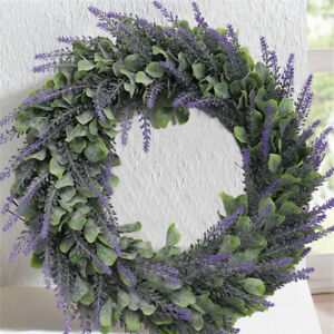 Large Topiary Artificial Lavender Flower Wreath Front Door Hanging Decor Garland