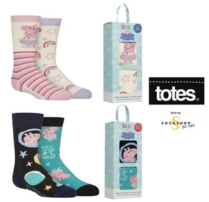 Totes Slipper Socks Peppa Pig & George Original Kids Boy Girls 2 Pairs- Ages 1-6 - Picture 1 of 10