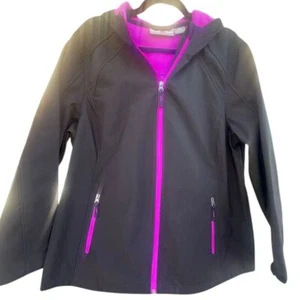 Free Tech Women's Hooded Softshell Full Zip up Jacket Pink Accents Black Size 1X - Picture 1 of 12