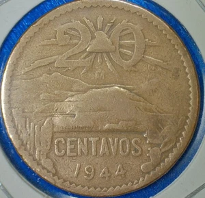 CINCO DE MAYO EVENT SALE--1944 Mo MEXICO .20 centavo Bronze Coin km#439 - Picture 1 of 3