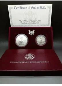 1992 - U.S Mint Olympic Coins Two-Coin Uncirculated Set Boxed and COA - Picture 1 of 2