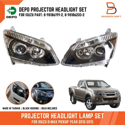 DEPO PAIR BLACK PROJECTOR HEADLIGHT For ISUZU D-MAX PICKUP 12-15 H11 HB3 INCLUD - Image 1 of 4
