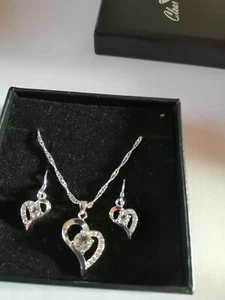 Clear Crystal Heart Necklace and Pierced Earring Set - Picture 1 of 1