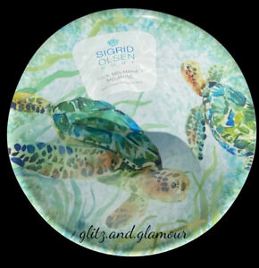 4 SIGRID OLSEN Coastal Melamine Soup Cereal Bowl Set turquoise Sea Turtle NEW 7"