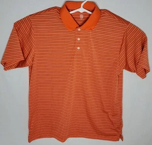 PGA Tour Polo Shirt Mens Large Orange Blue Striped 100% Polyester Golf Logo - Picture 1 of 4