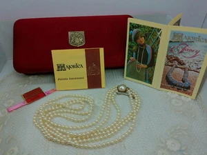 Vintage mehrstrangige 3 Strang Majorica 5 mm Kunstperlen Sterling Verschluss Halskette & Box - Bild 1 von 23