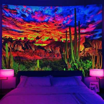 Arte de pared grande póster luz negra tapiz reactivo UV colgante de pared puesta de sol oeste Foto 1 de 4