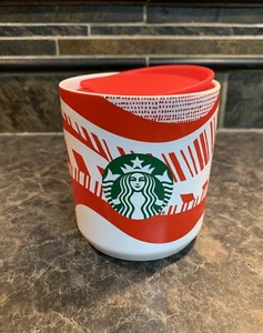 Starbucks Christmas Holiday Keramik Doppelwandiger Becher Zuckerstange Rot Weiß 8oz - Bild 1 von 12
