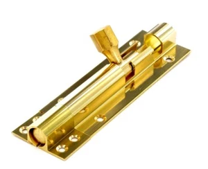 Qty 1 Polished BRASS Straight DOOR BOLT Sliding Toliet Lock 1" Wide + SCREWS - Picture 1 of 1