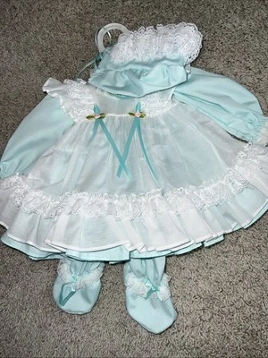 Vestido de encaje verde menta para muñeca bebé con pantalones con patas y conjunto de gorro se adapta a 20 pulgadas NUEVO Foto 1 de 4