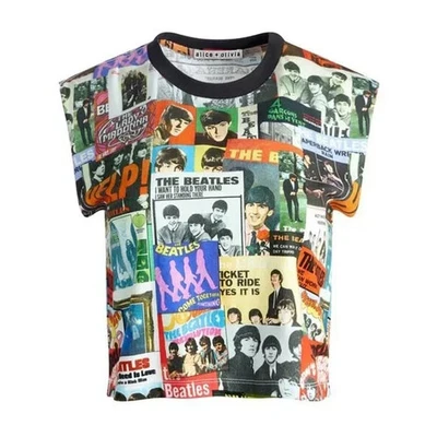 NWT Alice + Olivia x The Beatles Micah Muscle Tank Top T Shirt Tee Twist Shout S - Image 1 of 4