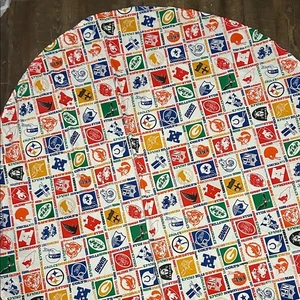 Tovaglia vintage NFL fatta a mano Perma-Prest calcio rotonda negli Stati Uniti 75 pollici - Foto 1 di 11