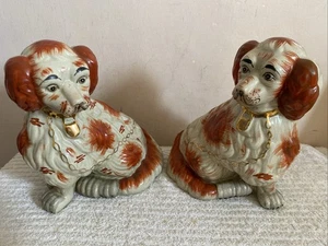 Staffordshire Dog Ornaments King Charles Spaniel Pair 10" painted front & back - Picture 1 of 24