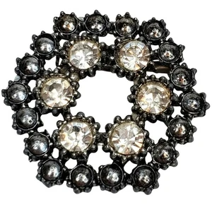 Hexagon Clear Rhinestone Brooch Pin 1.5" Unsigned Vtg Silver Tone Retro Glam - Picture 1 of 4
