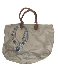 Vintage XL juicy couture BEIGE Sequin Tote bag With Leather Handles **AS IS** - Picture 1 of 7