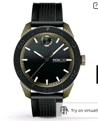 Мужские кварцевые часы Movado смелый черный циферблат резиновый ремешок 3600452 - Изображение 1 из 4