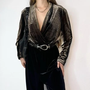 Mono de terciopelo vintage años 80 90 cuello en V profundo vestido eléctrico cóctel gótico talla 10 - Imagen 1 de 7