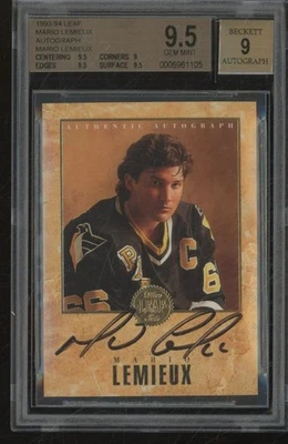 1993-94 Leaf MARIO LEMIEUX On Card Auto /2000 BGS 9.5/9 Bruins Hockey Rare BIN8 - Image 1 of 2