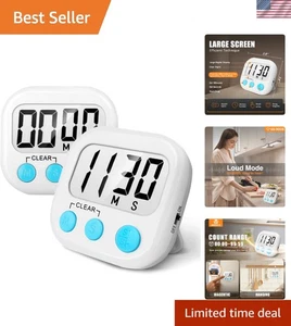 Juego de temporizador de cocina magnético blanco - alarma fuerte y fácil ajuste de memoria, 2 unidades - Imagen 1 de 10