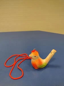 Vintage New Ceramic 3-D FIGURAL BIRD Water WHISTLE Hand Painted Art W/ Laynard - Picture 1 of 8