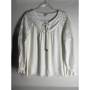 Sundance White Swiss Dot Crochet Long Sleeve Blouse Top Size Small  - Picture 1 of 6