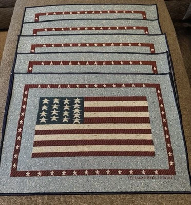 Warren Kimble American Flag Tapestry Placemats Set Of 5 Patriotic Table Setting - Image 1 of 4