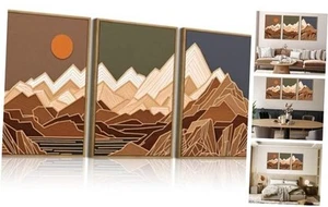 Large Modern Mountain Canvas Wall Art Framed Set of 3 Minimalist Geometric - Picture 1 of 8