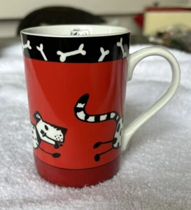 Pier 1 Imports Dog & Bones Porzellan Kaffeebecher Tasse (rot, schwarz & weiß Cartoon) - Bild 1 von 5