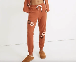 MADEWELL WOMEN'S MWL WARM UMBER FLORAL POCKETS EASYGOING SWEATPANTS Sz XXL - Picture 1 of 7