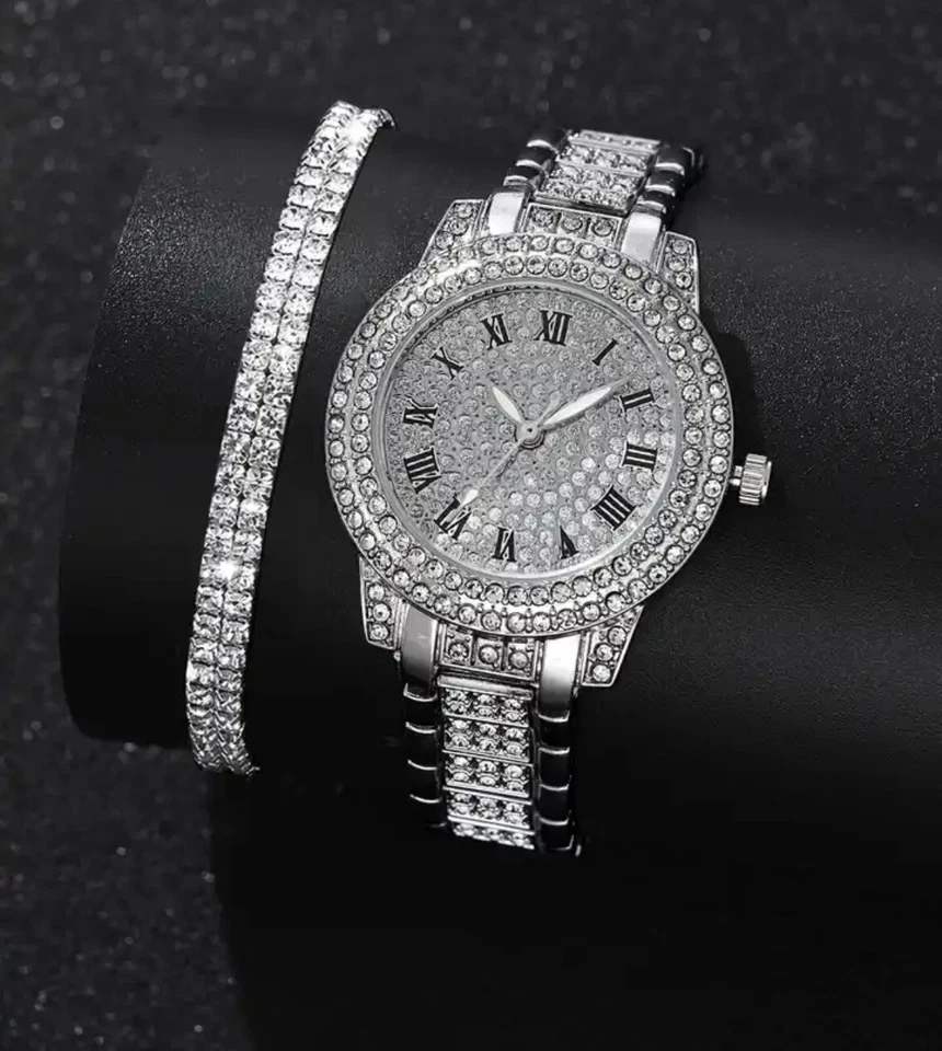 Set 3 Pezzi: Bracciale Tennis Argentato, Orologio Da Polso Uomo/Donna Di Lusso - Immagine 1 di 4