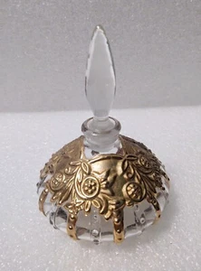 Vintage Solid Overlay Floral Gold Embossed Stopper Parfum Flakon Glas - Bild 1 von 10